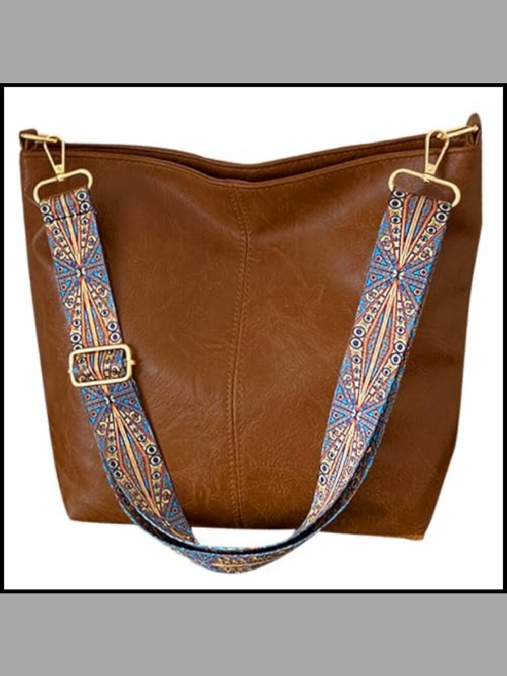 Vegan Leather Hobo Crossbody Bag Adjustable Guitar Strap Bucket Purse